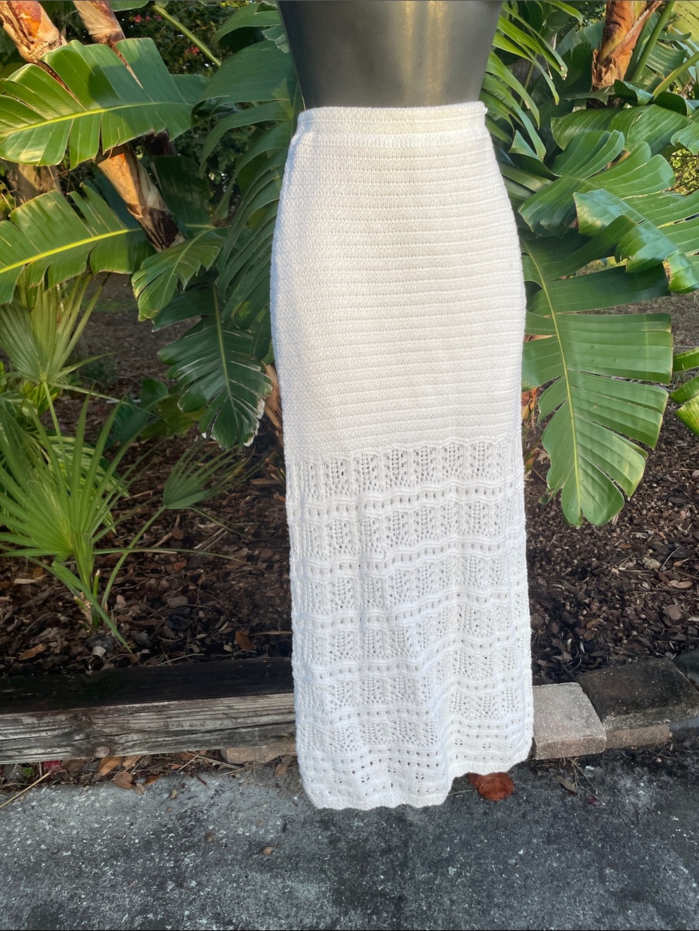 White crochet lace maxi skirt